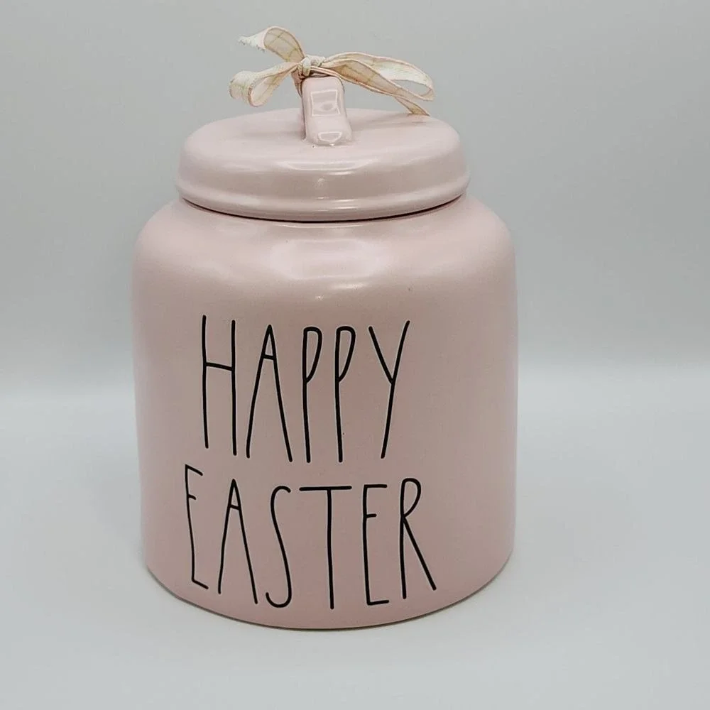 Rae Dunn Happy Easter Pink Ceramic Canister Cookie Jar 8.5in Artisan